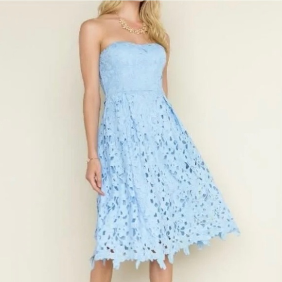 Blue Lace Floral Strapless Dress - Picture 5 of 5